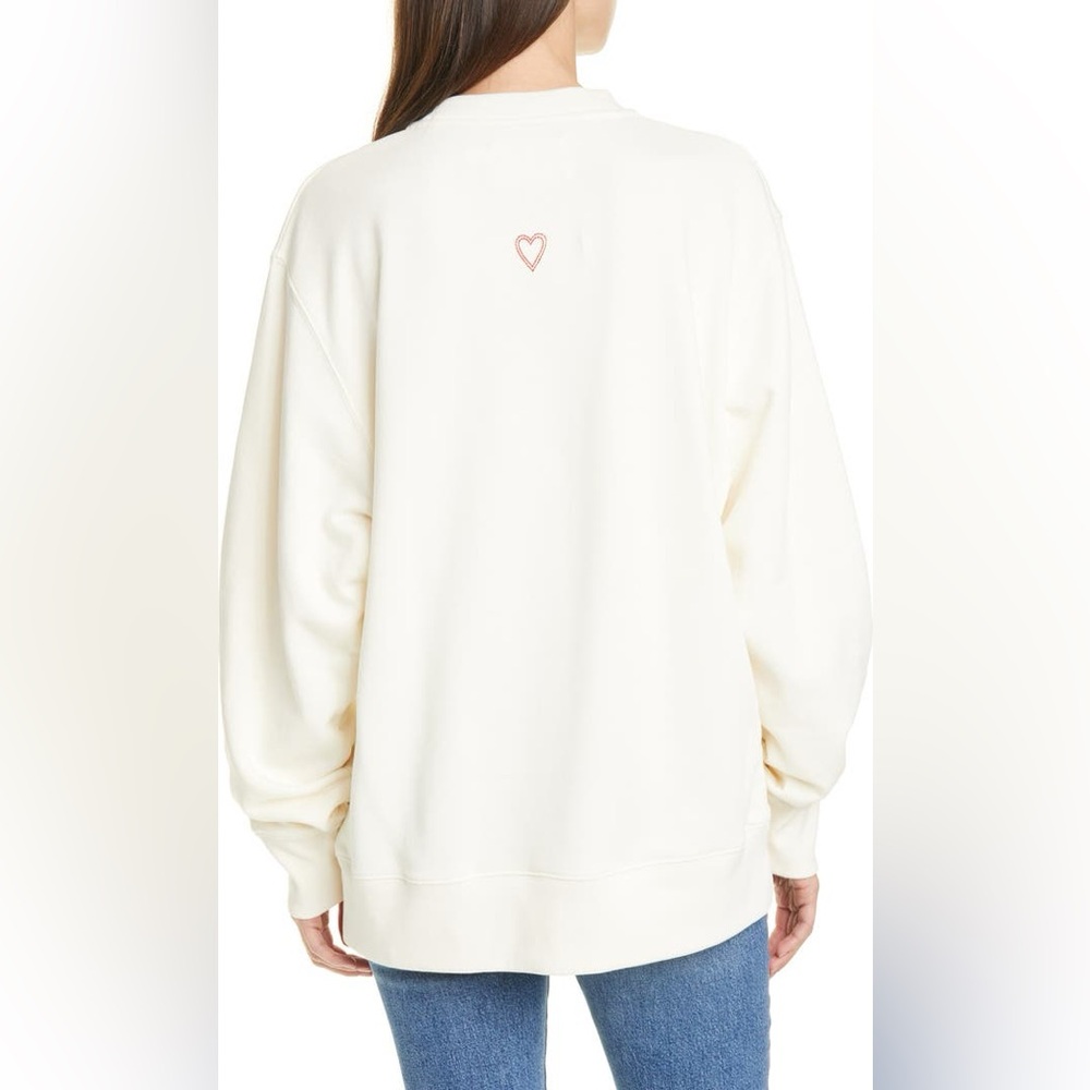 Tory Burch Sport French Terry Varsity Crewneck Sweatshirt LOVE White Medium - Picture 2 of 12